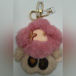 Luxurious Pink and Cream Fur Keychain by Louis Vuitton